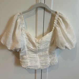 Astr White Puff Sleeve Ruched Blouse